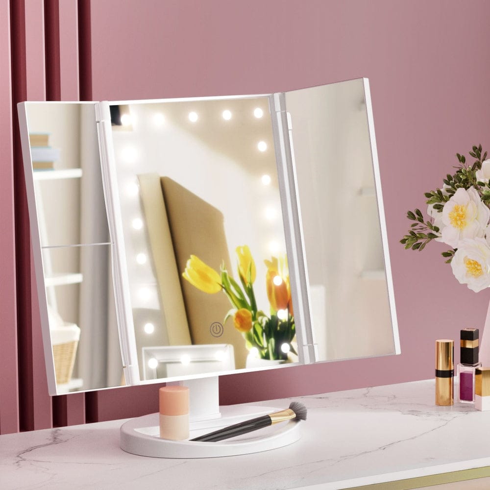 Embellir Health & Beauty > Makeup > Makeup Mirrors Embellir Tri-fold Makeup Mirror 1X2X3X Magnifying with LED Light Travel Portable