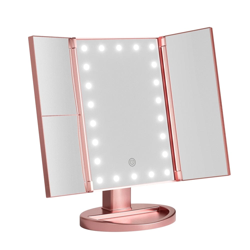 Embellir Health & Beauty > Makeup > Makeup Mirrors Embellir Tri-fold Makeup Mirror 1X2X3X Magnifying with LED Light Travel Portable Pink