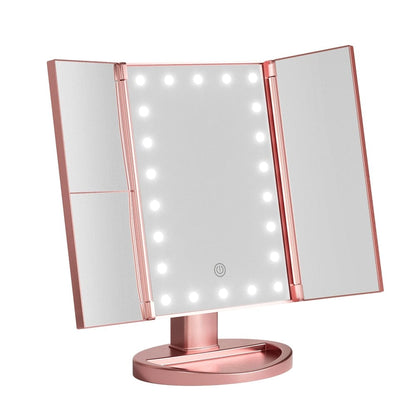 Embellir Health & Beauty > Makeup > Makeup Mirrors Embellir Tri-fold Makeup Mirror 1X2X3X Magnifying with LED Light Travel Portable Pink