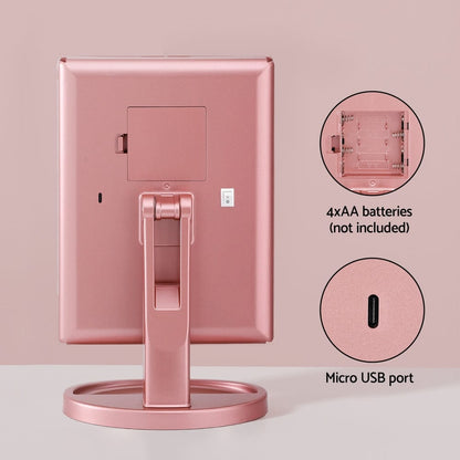 Embellir Health & Beauty > Makeup > Makeup Mirrors Embellir Tri-fold Makeup Mirror 1X2X3X Magnifying with LED Light Travel Portable Pink