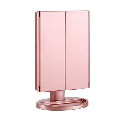 Embellir Health & Beauty > Makeup > Makeup Mirrors Embellir Tri-fold Makeup Mirror 1X2X3X Magnifying with LED Light Travel Portable Pink