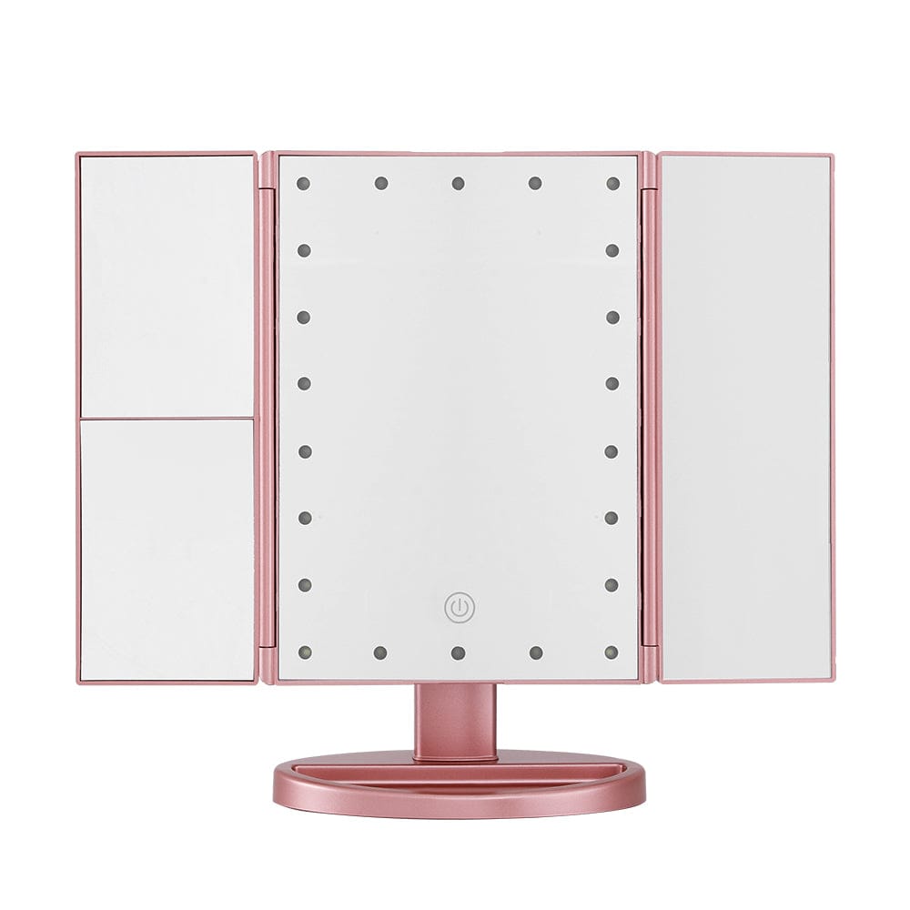 Embellir Health & Beauty > Makeup > Makeup Mirrors Embellir Tri-fold Makeup Mirror 1X2X3X Magnifying with LED Light Travel Portable Pink