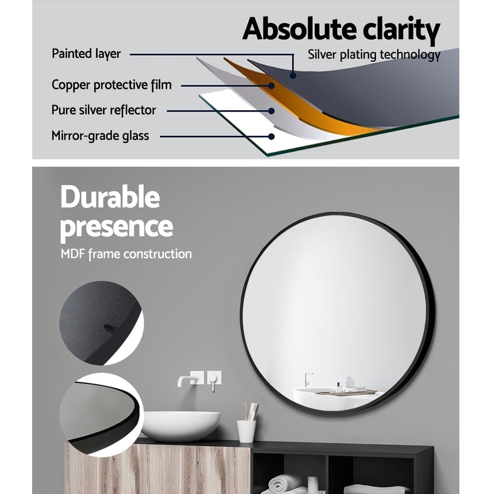Embellir Health & Beauty > Makeup > Makeup Mirrors Embellir Wall Mirror Makeup 50cm Home Decor Framed Mirrors Bathroom Round Black