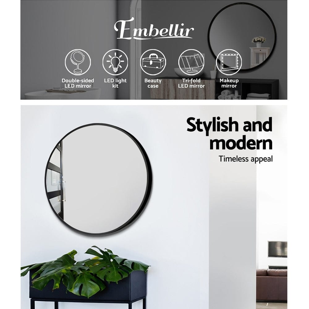 Embellir Health & Beauty > Makeup > Makeup Mirrors Embellir Wall Mirror Makeup 50cm Home Decor Framed Mirrors Bathroom Round Black