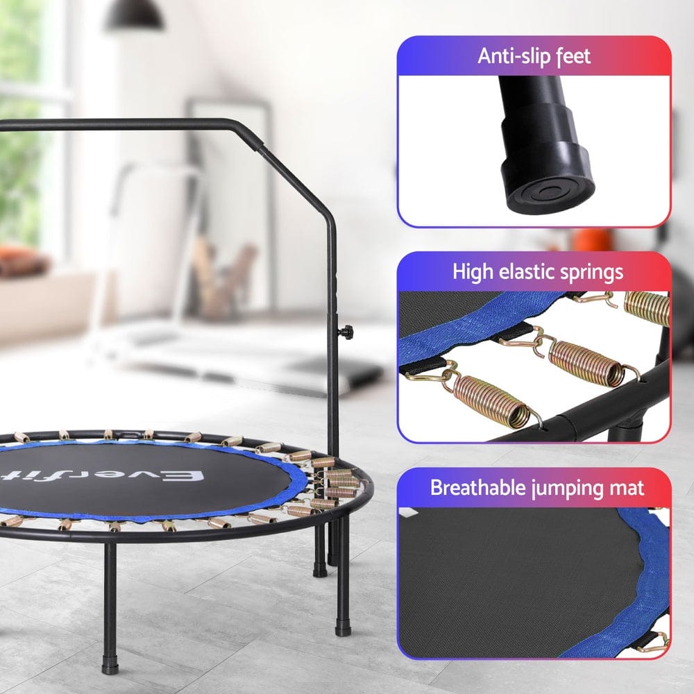 Everfit Baby & Kids > Baby & Kid's Toys > Outdoor Play Equipment Everfit 48inch Round Fitness Trampoline Rebounder Adjustable Handrail Blue