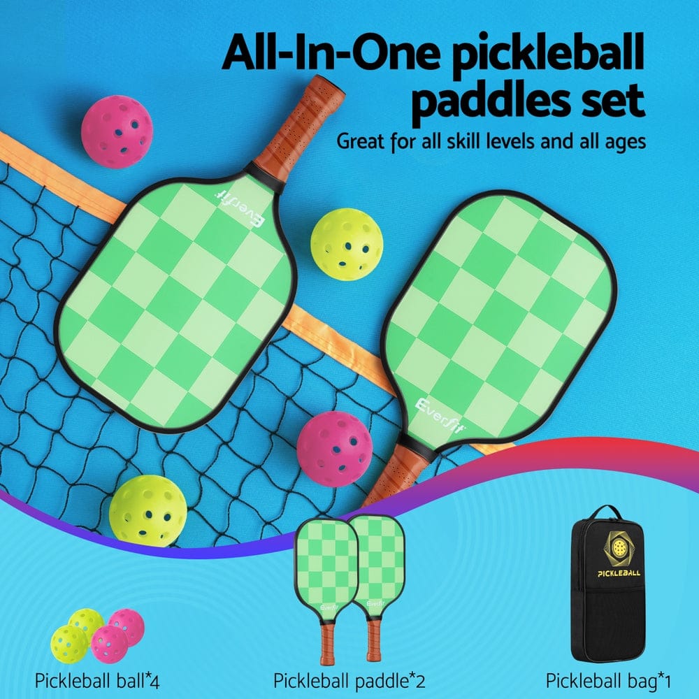 Everfit Baby & Kids > Baby & Kid's Toys > Outdoor Play Equipment Everfit Pickleball Paddle Set Fiberglass with Balls Bag Tournament Kit 2PCS Pickle Balls Rackets