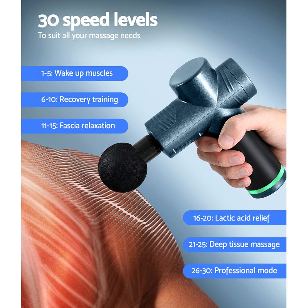 Everfit Health & Beauty > Massage & Relaxation > Massagers Everfit 30 Speed Massage Gun 4 Heads Vibration Muscle Massager Chargeable Blue