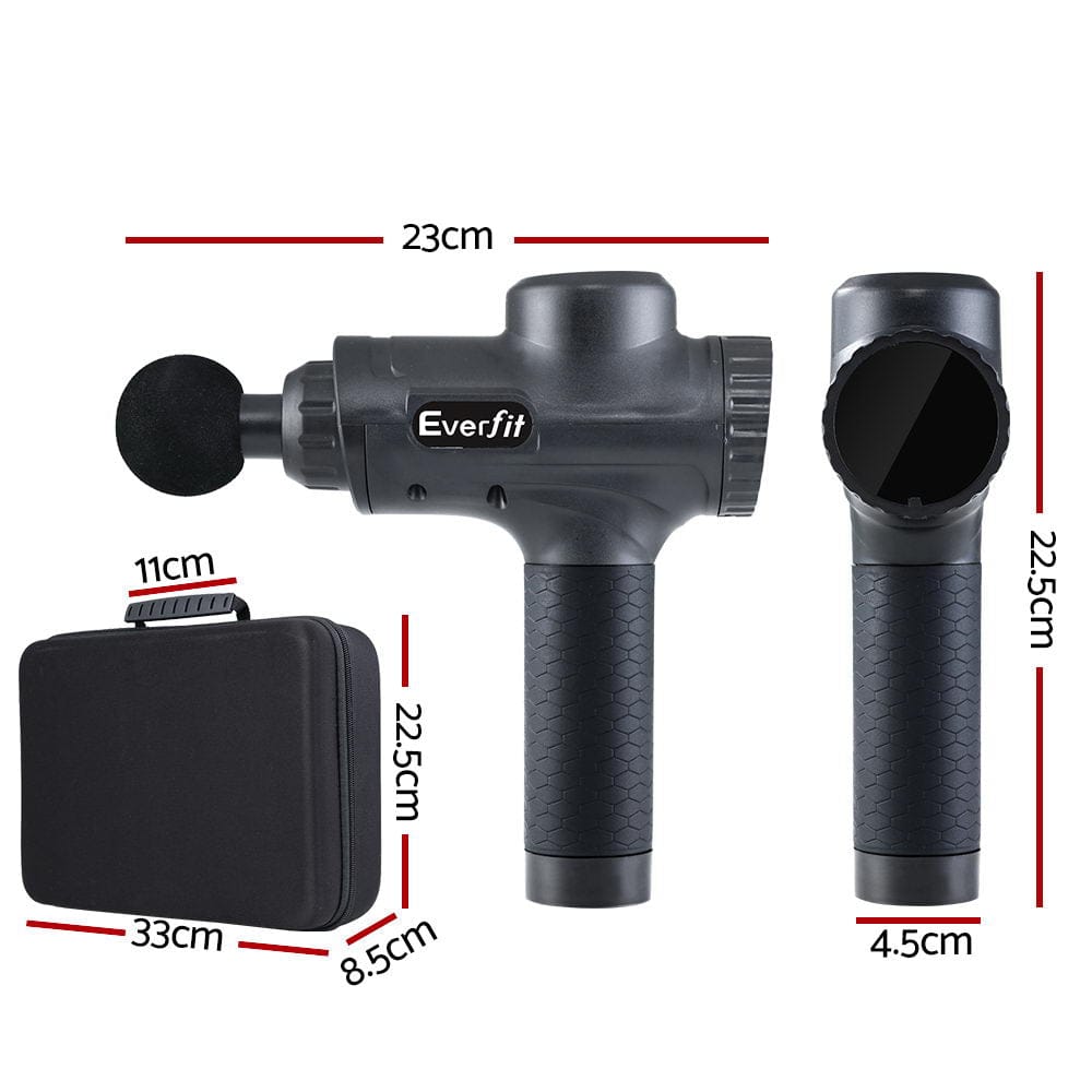 Everfit Health & Beauty > Massage & Relaxation > Massagers Everfit Massage Gun 30 Speed 6 Heads Vibration Muscle Massager Chargeable Black