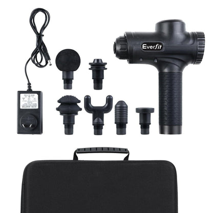 Everfit Health & Beauty > Massage & Relaxation > Massagers Everfit Massage Gun 30 Speed 6 Heads Vibration Muscle Massager Chargeable Black