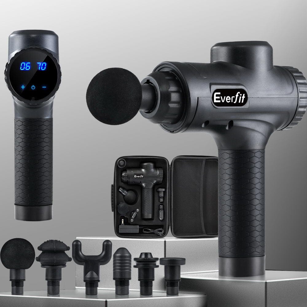 Everfit Health & Beauty > Massage & Relaxation > Massagers Everfit Massage Gun 30 Speed 6 Heads Vibration Muscle Massager Chargeable Black