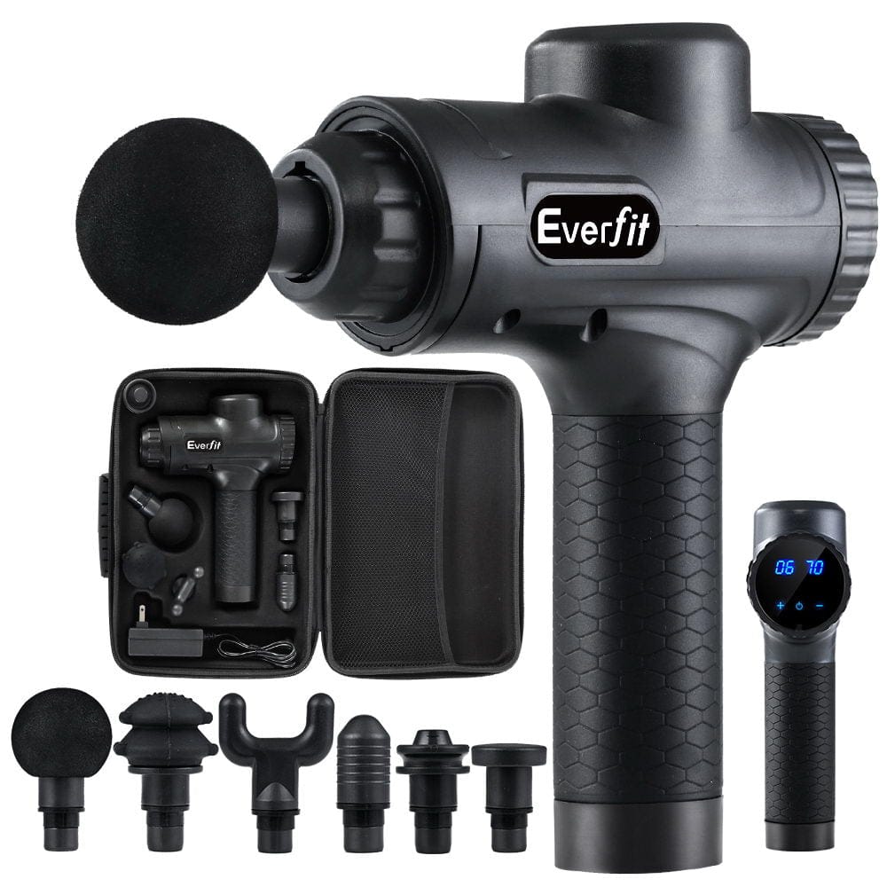 Everfit Health & Beauty > Massage & Relaxation > Massagers Everfit Massage Gun 30 Speed 6 Heads Vibration Muscle Massager Chargeable Black