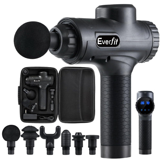 Everfit Health & Beauty > Massage & Relaxation > Massagers Everfit Massage Gun 30 Speed 6 Heads Vibration Muscle Massager Chargeable Black