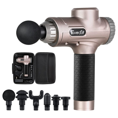 Everfit Health & Beauty > Massage & Relaxation > Massagers Everfit Massage Gun 30 Speed 6 Heads Vibration Muscle Massager Chargeable Gold