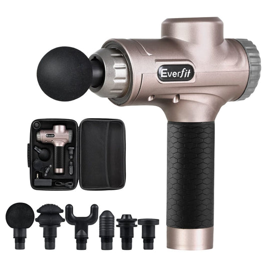Everfit Health & Beauty > Massage & Relaxation > Massagers Everfit Massage Gun 30 Speed 6 Heads Vibration Muscle Massager Chargeable Gold