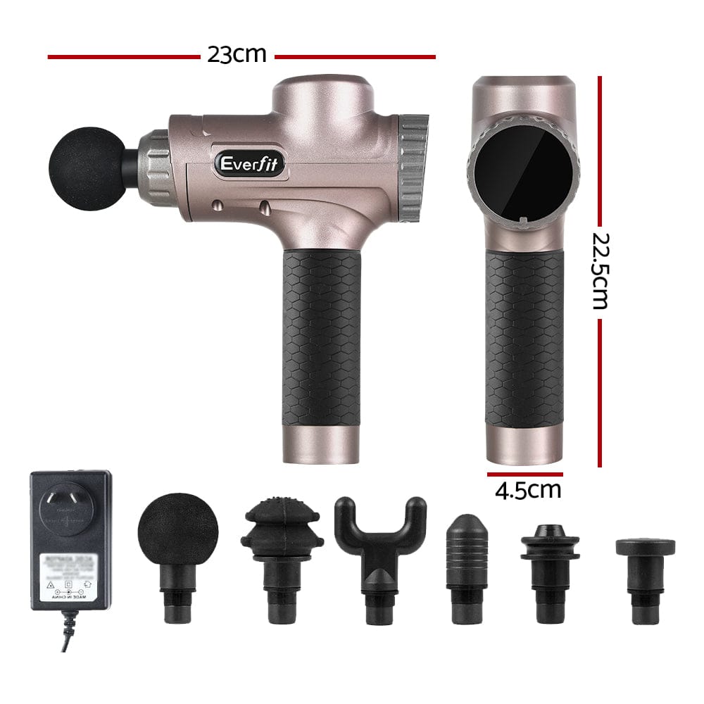 Everfit Health & Beauty > Massage & Relaxation > Massagers Everfit Massage Gun 30 Speed 6 Heads Vibration Muscle Massager Chargeable Gold