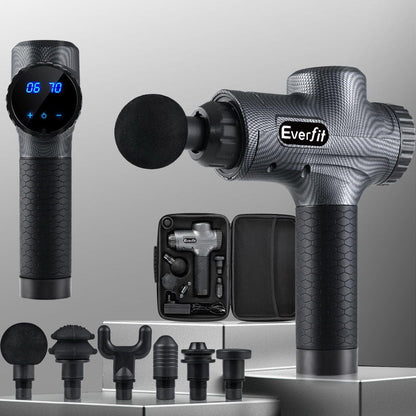 Everfit Health & Beauty > Massage & Relaxation > Massagers Everfit Massage Gun 30 Speed 6 Heads Vibration Muscle Massager Chargeable Grey