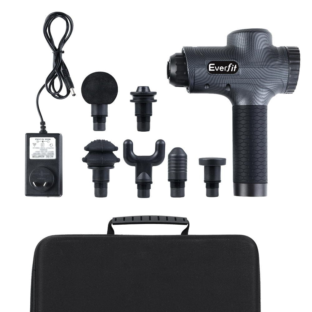 Everfit Health & Beauty > Massage & Relaxation > Massagers Everfit Massage Gun 30 Speed 6 Heads Vibration Muscle Massager Chargeable Grey