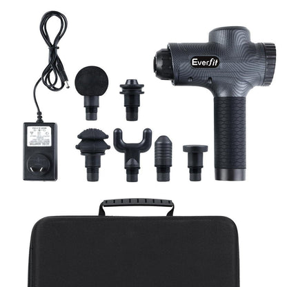 Everfit Health & Beauty > Massage & Relaxation > Massagers Everfit Massage Gun 30 Speed 6 Heads Vibration Muscle Massager Chargeable Grey