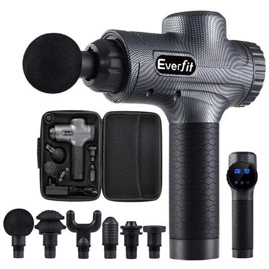 Everfit Health & Beauty > Massage & Relaxation > Massagers Everfit Massage Gun 30 Speed 6 Heads Vibration Muscle Massager Chargeable Grey