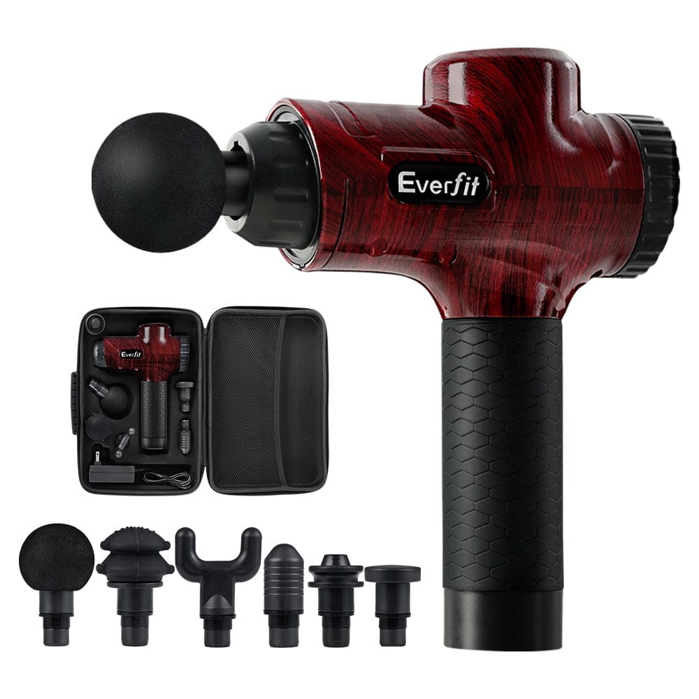 Everfit Health & Beauty > Massage & Relaxation > Massagers Everfit Massage Gun 30 Speed 6 Heads Vibration Muscle Massager Chargeable Red