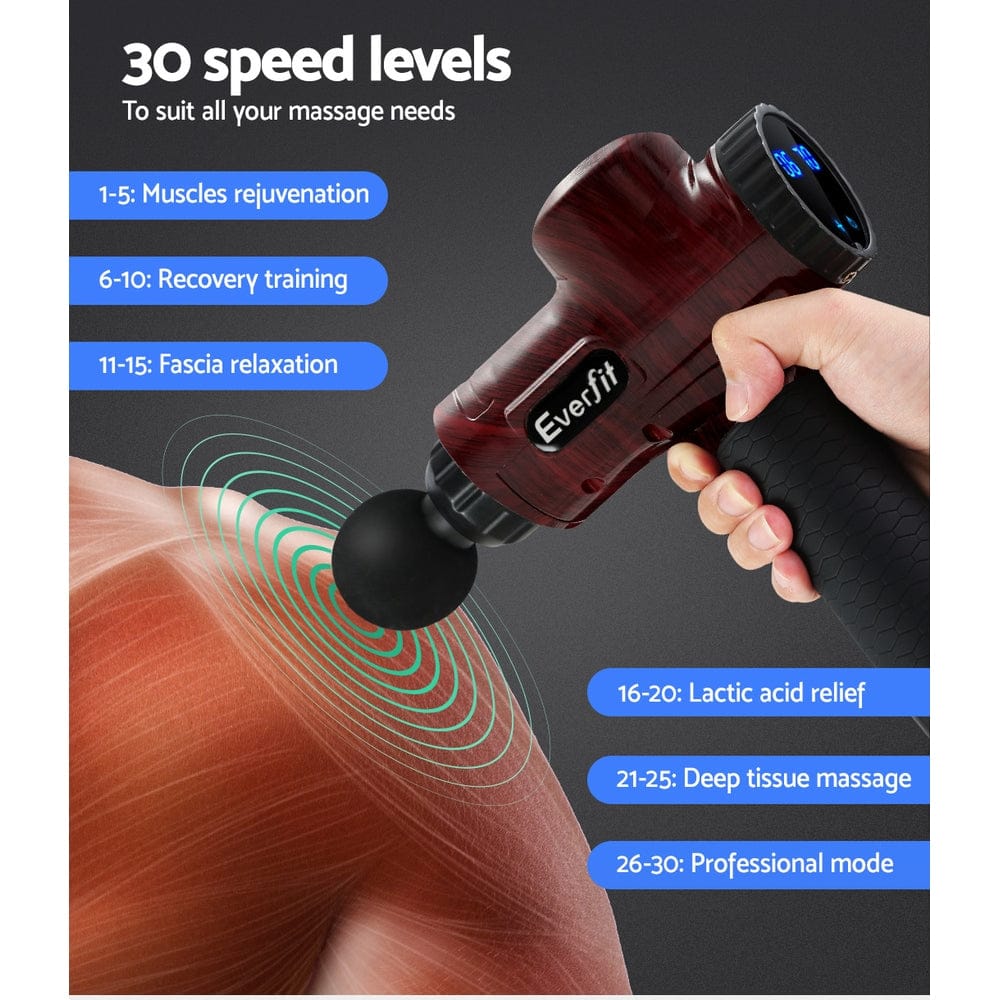 Everfit Health & Beauty > Massage & Relaxation > Massagers Everfit Massage Gun 30 Speed 6 Heads Vibration Muscle Massager Chargeable Red