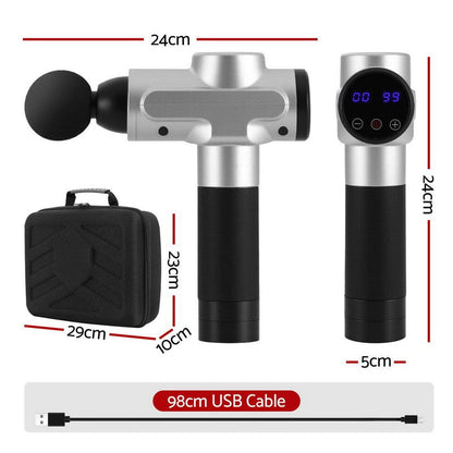 Everfit Health & Beauty > Massage & Relaxation > Massagers Everfit Massage Gun 30 Speed 6 Heads Vibration Muscle Massager Chargeable Silver
