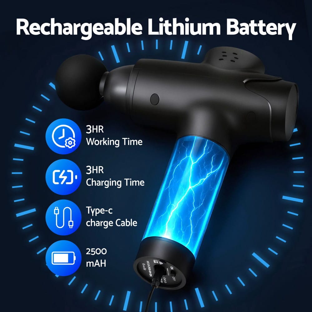 Everfit Health & Beauty > Massage & Relaxation > Massagers Everfit Massage Gun 30 Speed 8 Heads Vibration Muscle Massager Chargeable Black