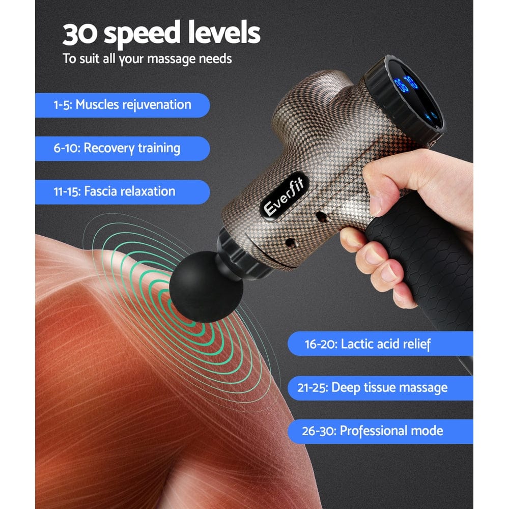 Everfit Health & Beauty > Massage & Relaxation > Massagers Everfit Massage Gun 6 Heads Massager Electric LCD Vibration Relief Percussion
