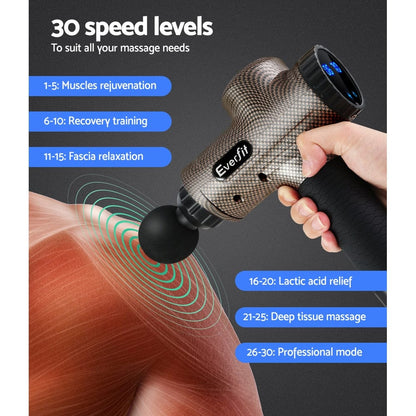 Everfit Health & Beauty > Massage & Relaxation > Massagers Everfit Massage Gun 6 Heads Massager Electric LCD Vibration Relief Percussion