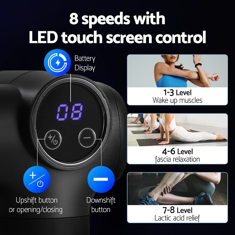 Everfit Health & Beauty > Massage & Relaxation > Massagers Everfit Massage Gun 8 Speed 4 Heads Vibration Muscle Massager Chargeable Black