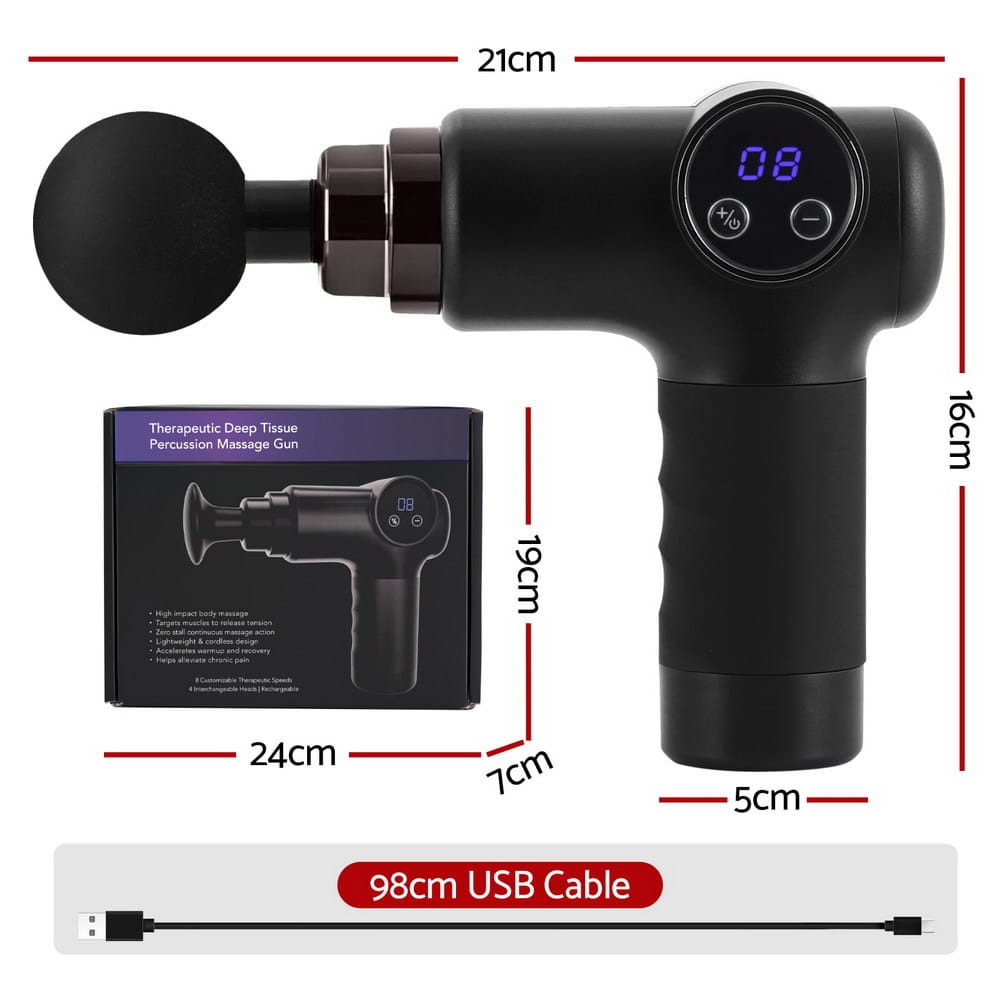 Everfit Health & Beauty > Massage & Relaxation > Massagers Everfit Massage Gun 8 Speed 4 Heads Vibration Muscle Massager Chargeable Black
