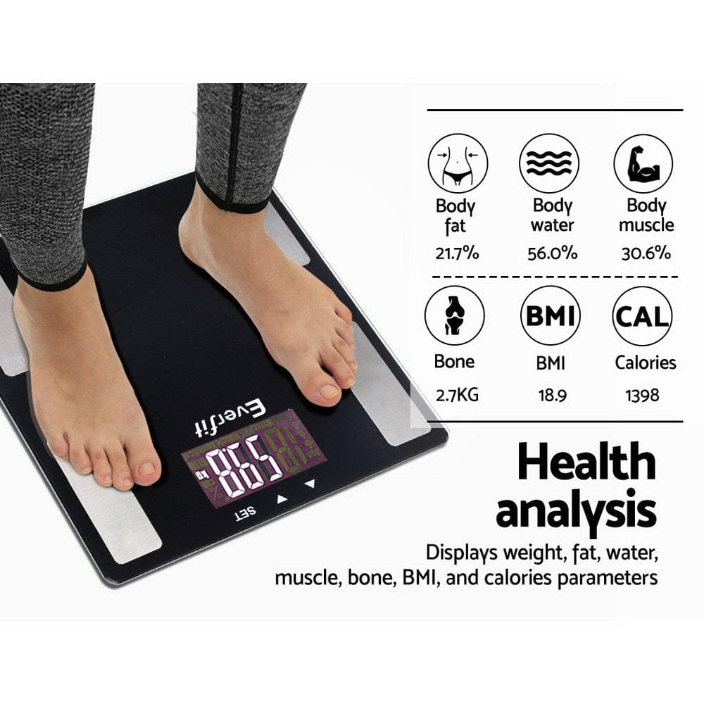 Everfit Home & Garden > Scales > Bathroom Scales Everfit Body Fat Bathroom Scale Weighing BMI Monitor Gym 180KG