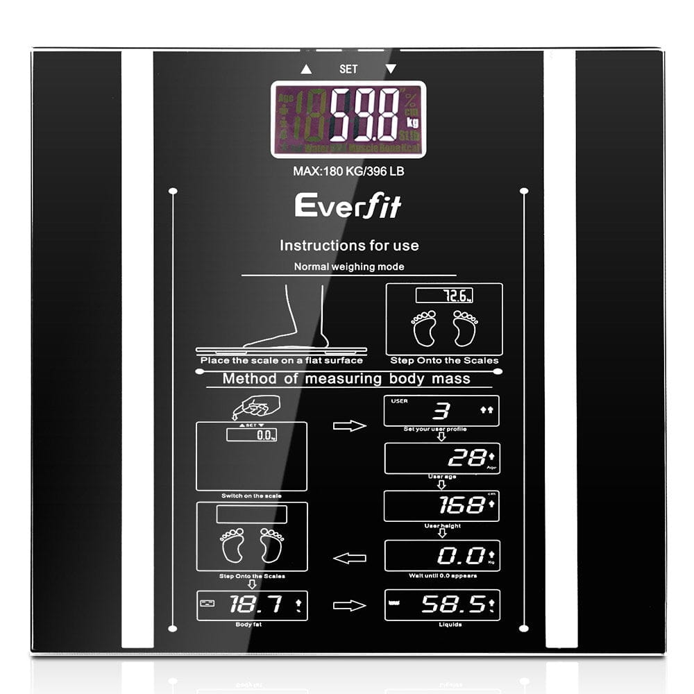 Everfit Home & Garden > Scales > Bathroom Scales Everfit Body Fat Bathroom Scale Weighing Water Body Fat Gym 180KG