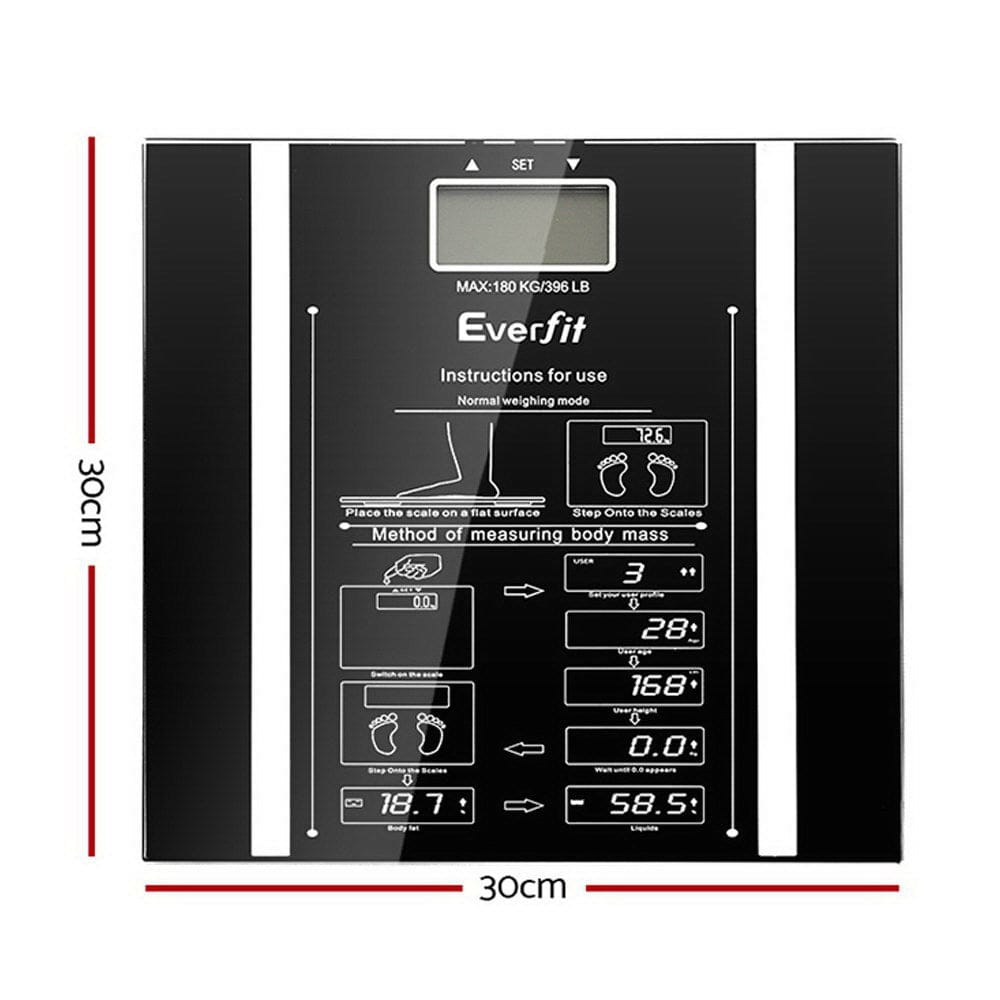 Everfit Home & Garden > Scales > Bathroom Scales Everfit Body Fat Bathroom Scale Weighing Water Body Fat Gym 180KG