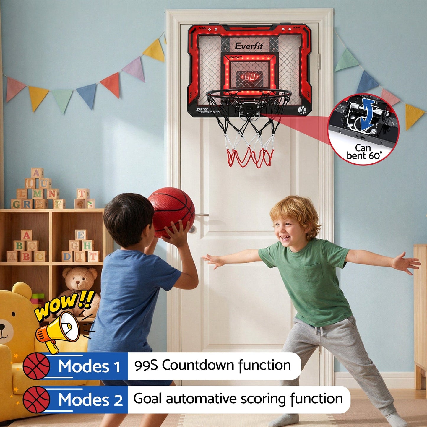 Everfit Sports & Fitness > Ball Sports > Basketball & Basketball Accessories Everfit Mini Basketball Hoop Over Door Indoor LED Scoreboard Kids Set 40x30cm