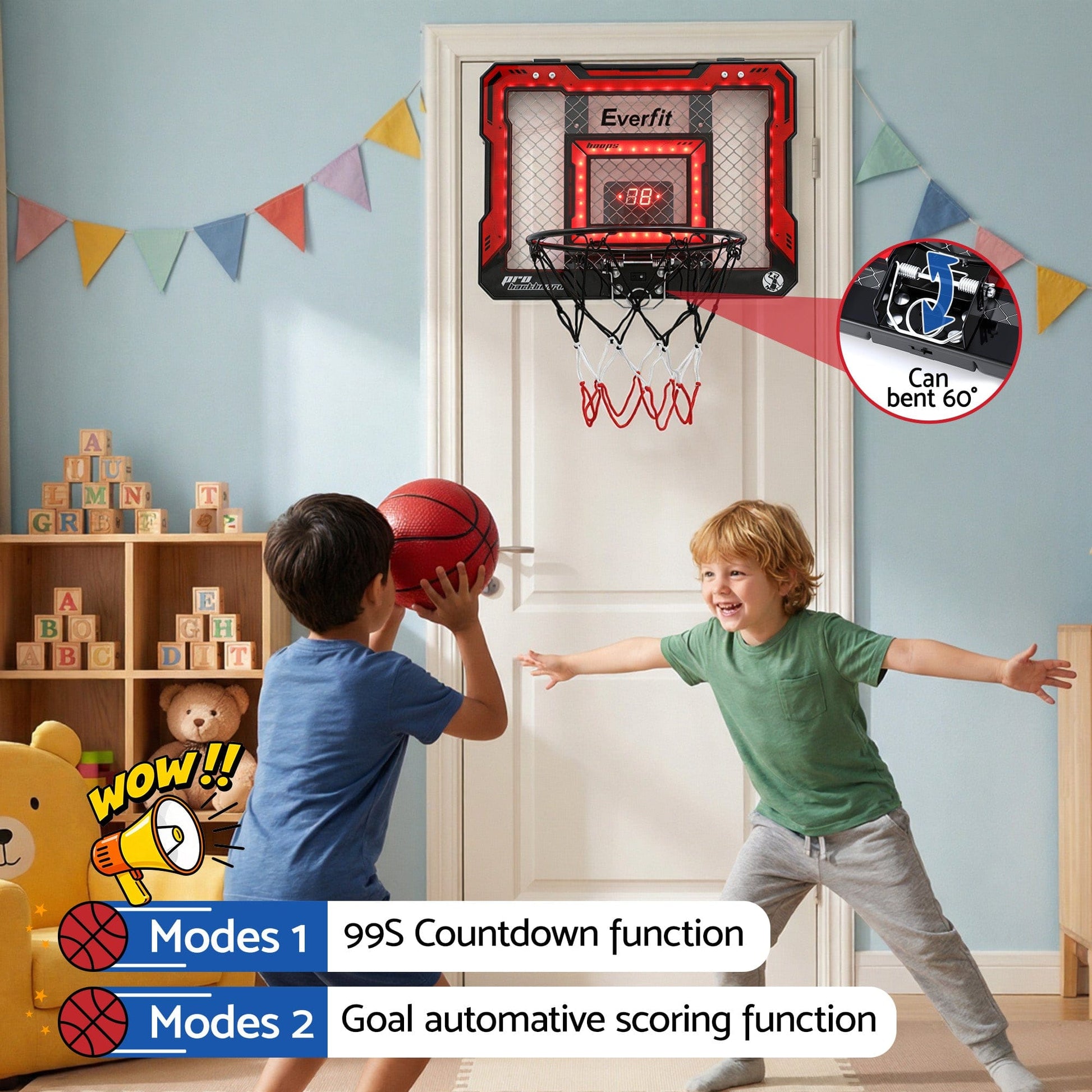 Everfit Sports & Fitness > Ball Sports > Basketball & Basketball Accessories Everfit Mini Basketball Hoop Over Door Indoor LED Scoreboard Kids Set 40x30cm