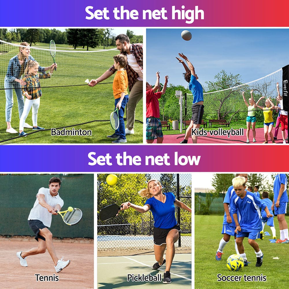 Everfit Sports & Fitness > Ball Sports > Netball & Netball Accessories Everfit 3.6M Badminton Tennis Net Portable Volleyball Kit Adjustable Height