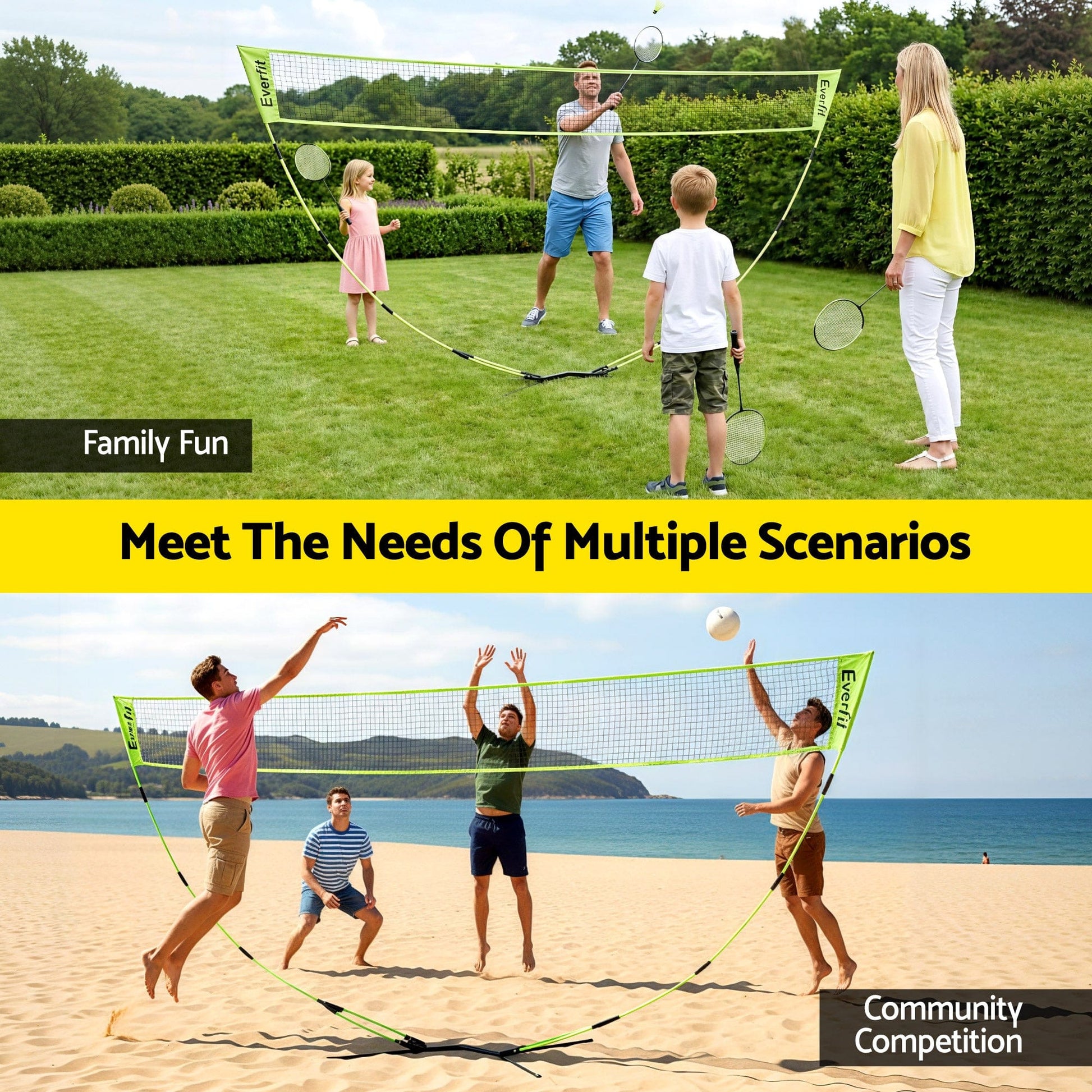 Everfit Sports & Fitness > Ball Sports > Netball & Netball Accessories Everfit 3M Badminton Tennis Net Portable Volleyball Kit Yellow