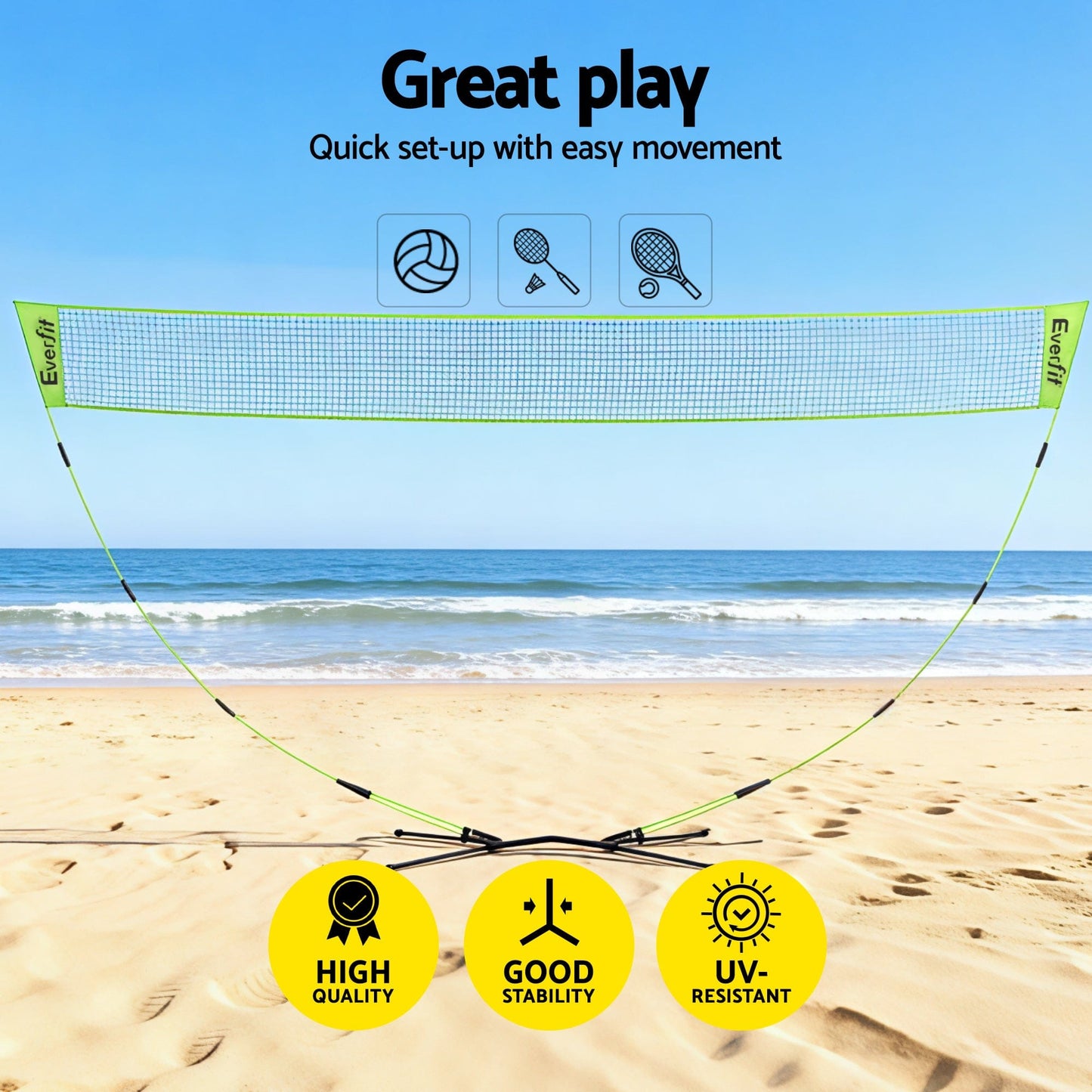 Everfit Sports & Fitness > Ball Sports > Netball & Netball Accessories Everfit 3M Badminton Tennis Net Portable Volleyball Kit Yellow