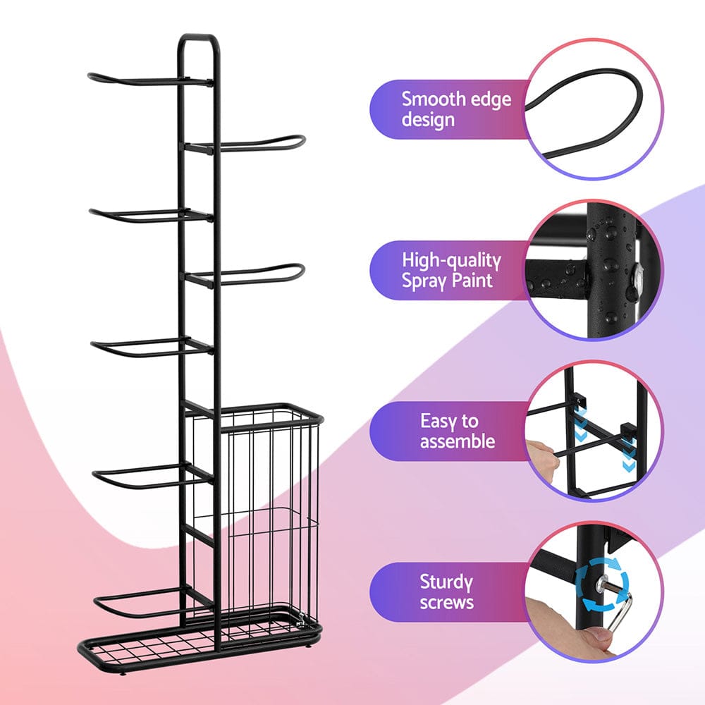Everfit Sports & Fitness > Bikes & Accessories > Bicycle Stands & Storage Everfit Ball Storage Rack Sports Equipment Organizer 7-Tier with Basket for Garage Gym Black