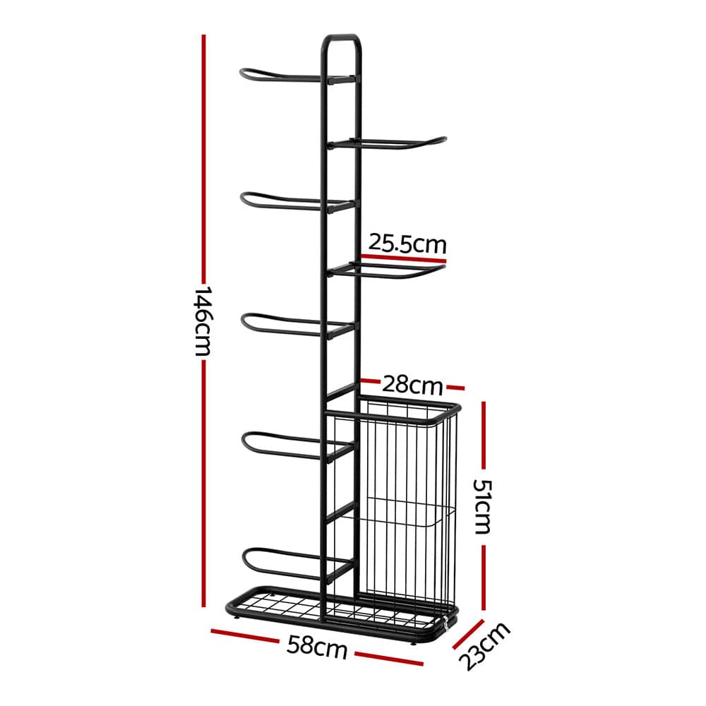 Everfit Sports & Fitness > Bikes & Accessories > Bicycle Stands & Storage Everfit Ball Storage Rack Sports Equipment Organizer 7-Tier with Basket for Garage Gym Black