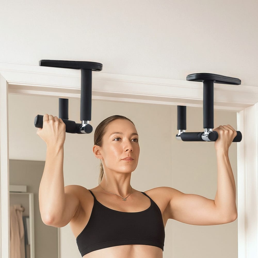 Everfit Sports & Fitness > Exercise, Gym & Fitness > Free Weights Everfit Pull Up Bar Chin Up Grips Foldable Doorway Gym Portable Black