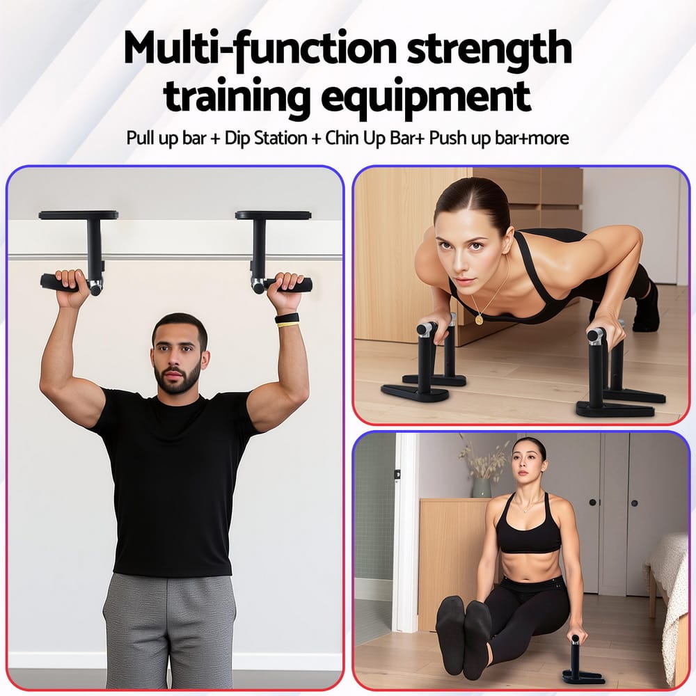 Everfit Sports & Fitness > Exercise, Gym & Fitness > Free Weights Everfit Pull Up Bar Chin Up Grips Foldable Doorway Gym Portable Black
