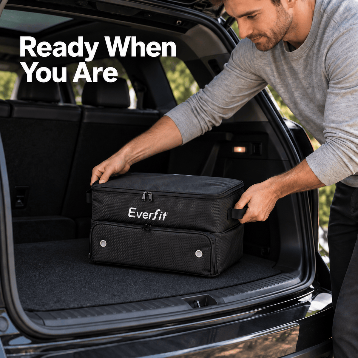 Everfit Sports & Fitness > Golf > Golf Accessories Everfit 2-Tier Car Boot Organiser Storage Bag Trunk Organiser with Ventilated Compartment Black