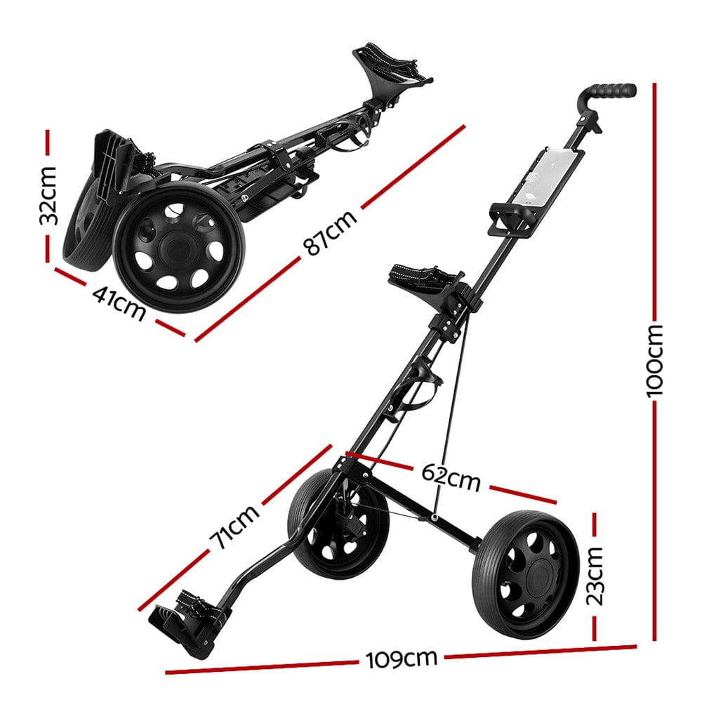 Everfit Sports & Fitness > Golf > Golf Accessories Everfit Golf Buggy Quick Folding Trolley Golf Cart Trolley 2 Wheels Cup Holder