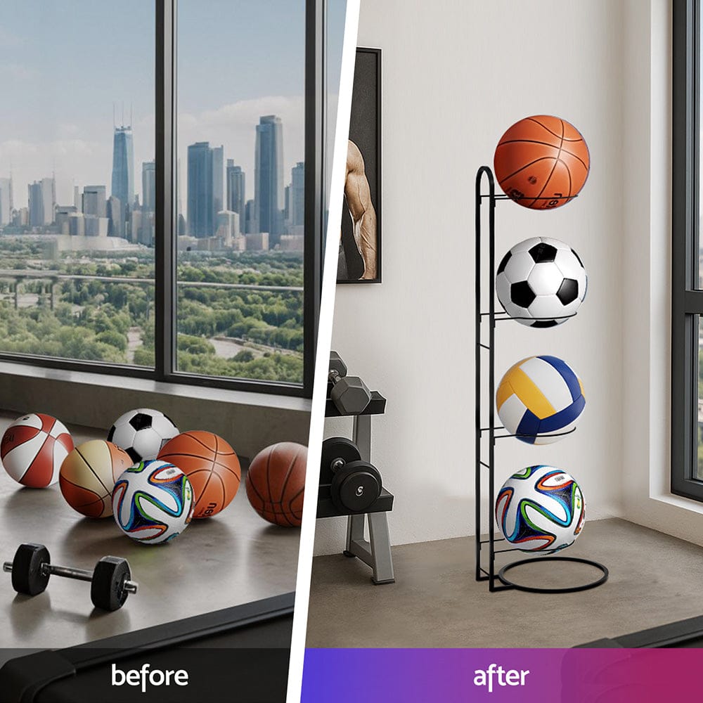 Everfit Tools > Tools Storage > Wall Storage Racks Everfit Ball Storage Rack Sports Equipment Organizer 4-Tier Holder for Garage Gym Black