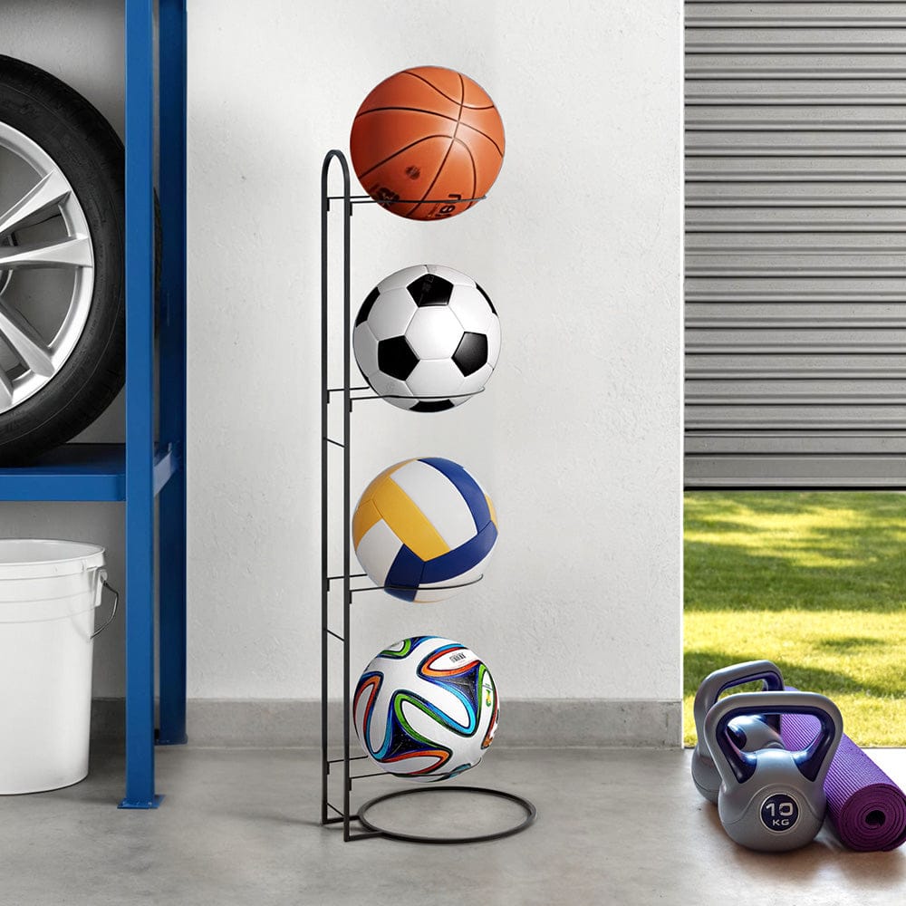 Everfit Tools > Tools Storage > Wall Storage Racks Everfit Ball Storage Rack Sports Equipment Organizer 4-Tier Holder for Garage Gym Black