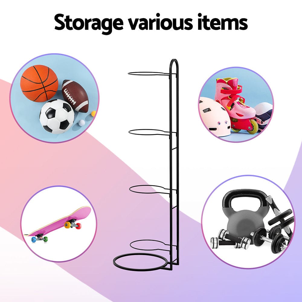 Everfit Tools > Tools Storage > Wall Storage Racks Everfit Ball Storage Rack Sports Equipment Organizer 4-Tier Holder for Garage Gym Black