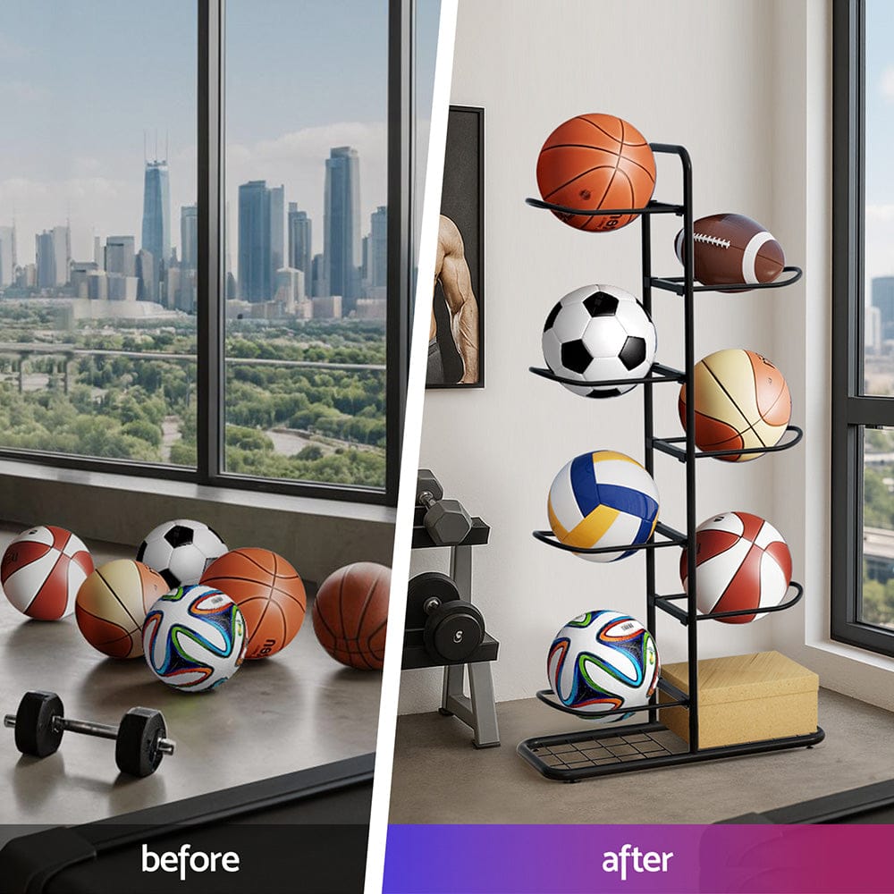 Everfit Tools > Tools Storage > Wall Storage Racks Everfit Ball Storage Rack Sports Equipment Organizer 7-Tier Holder for Garage Gym Black
