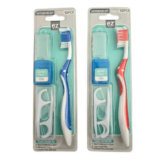 EZ Travel 10pc Travel Camping Dental Hygiene Starter Kit Toothbrush Cover Case Floss Picks